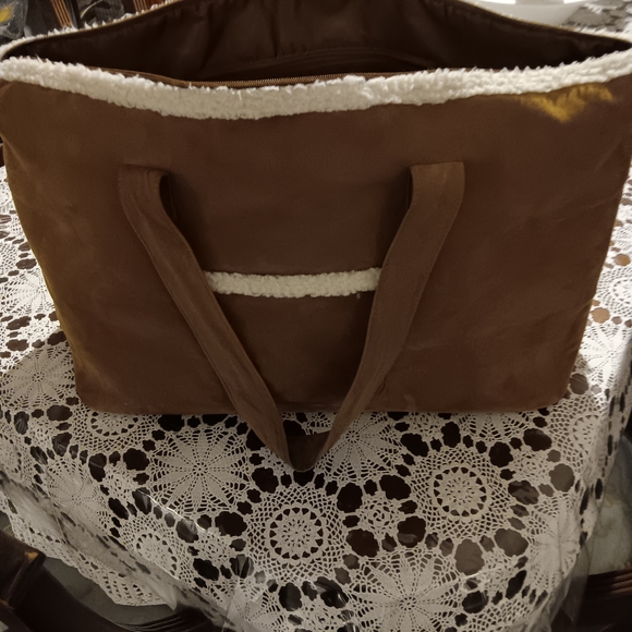 Handbags - Brown Tote Bag with Cream Trim